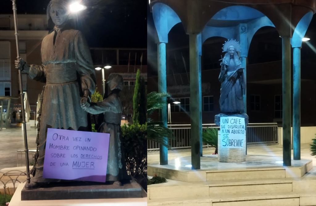 El centro de Totana amanece lleno de carteles contra las declaraciones del edil Manolo Cánovas respecto al aborto